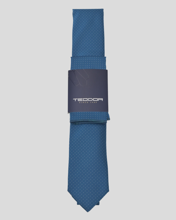 COMPLECT CRAVATA SI BATISTA ALBASTRA  PRINT GEOMETRIC