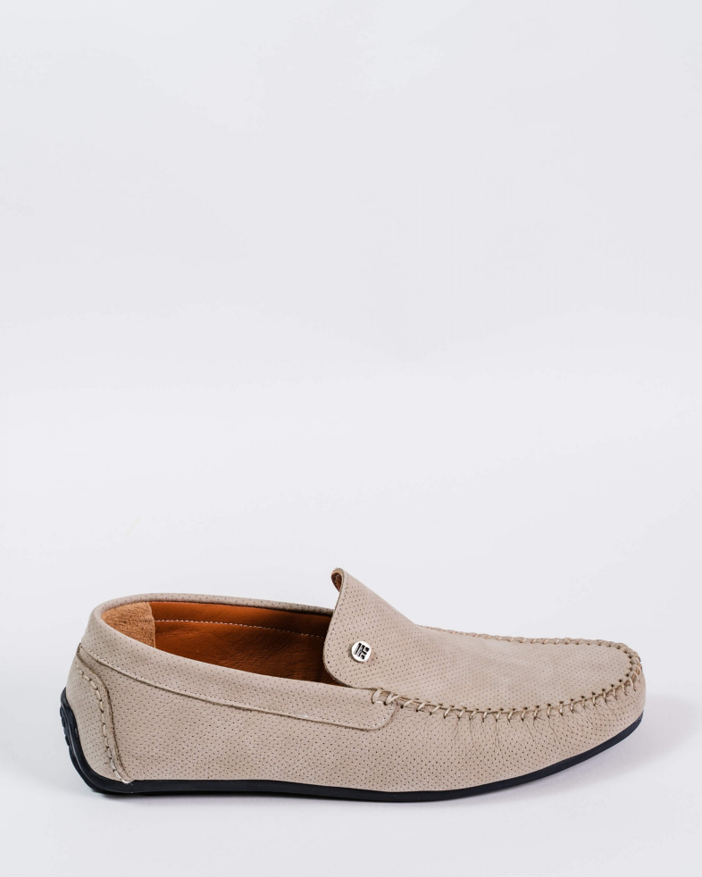 MOCASINI  CU LOGO  METALIC DIN NABUK BEJ 200137171907-8 01