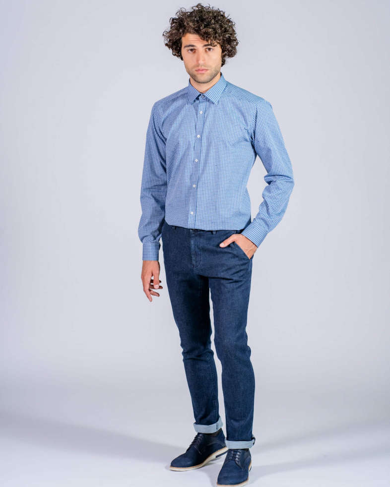 CĂMAȘĂ JACQUARD CU MOTIV FLORAL ÎN ALBASTRU 190205044466-2 01