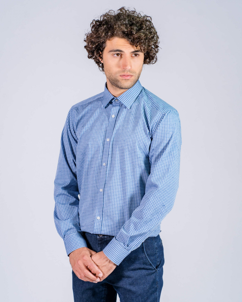 CĂMAȘĂ JACQUARD CU MOTIV FLORAL ÎN ALBASTRU 190205044466-2 02