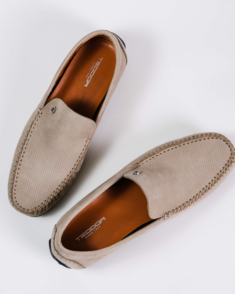 MOCASINI  CU LOGO  METALIC DIN NABUK BEJ 200137171907-8 04
