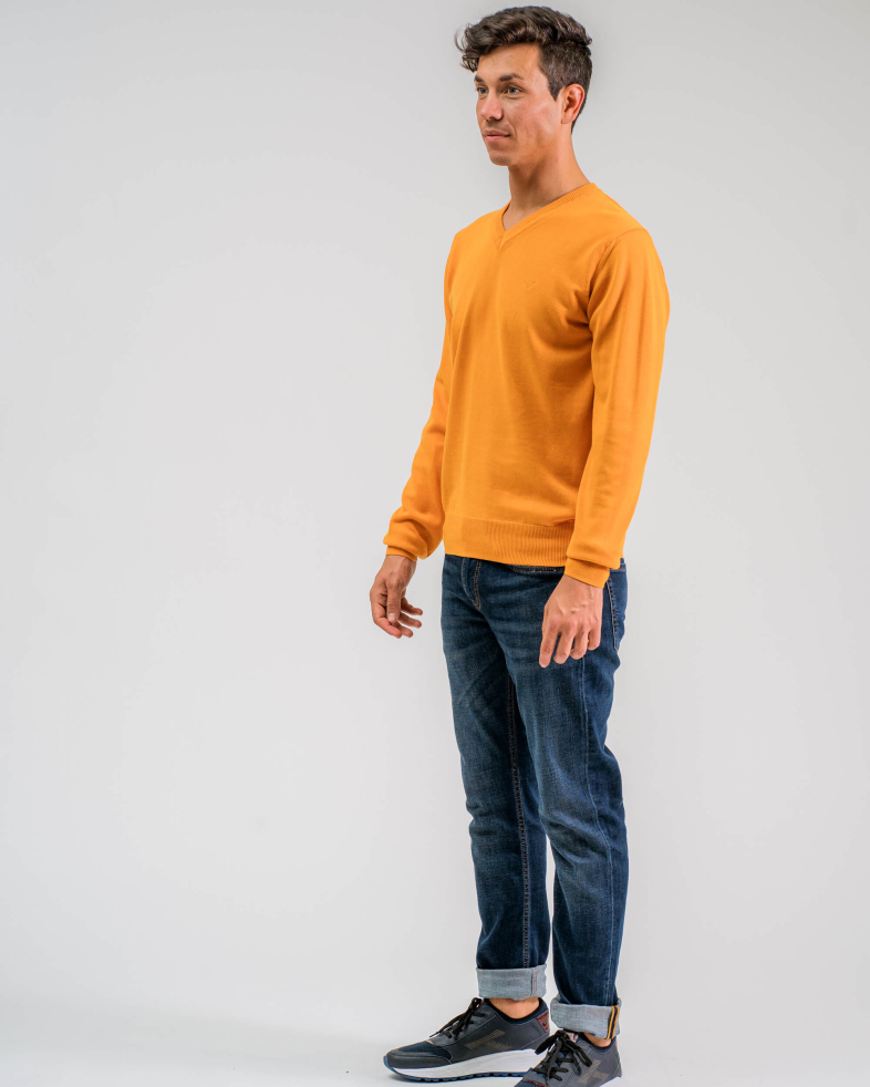 PULOVER DE BUMBAC CU BRODERIE CULOAREA OCHRA 200208055020-10 01