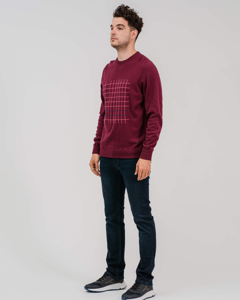 PULOVER DE BUMBAC CU CONTRASTE CULOAREA BORDO 200208055193-2 01