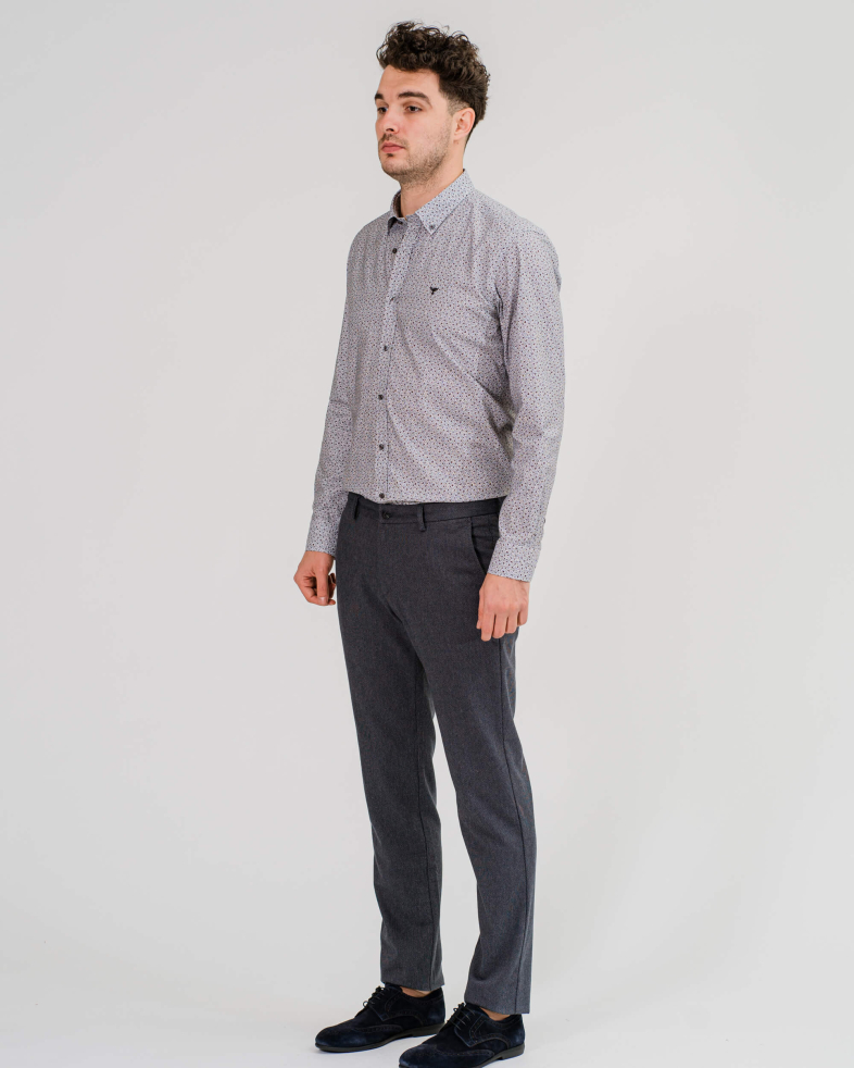 PANTALON DE BUMBAC CU STRUCTURA SI JACQARD CULOAREA GRI 200213088264-2 01