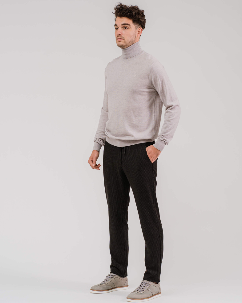 PANTALON RAIAT DIN LANA FINA CU ELASTAN SNUR LA CUREA CULOAREA NEAGRA 200213088267-1 01