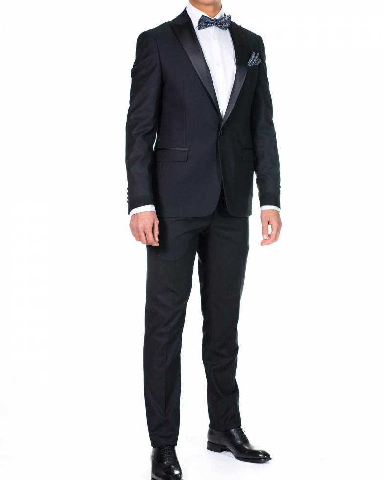 COSTUM NEGRU STRUCTURAT CU REVER SATINAT 190116011054-1 01