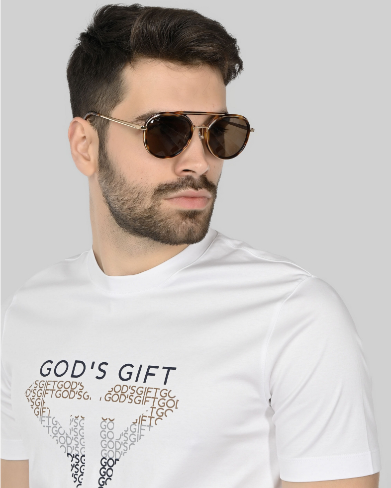 БЯЛА ТЕНИСКА ОТ PREMIUM ПАМУК С ЕФЕКТЕН ЛОГО ПРИНТ И НАДПИС GOD`S GIFT 250110131809-1 04