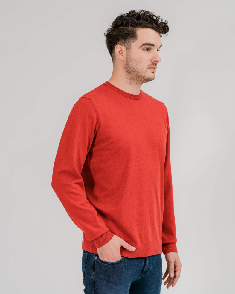PULOVER CULOAREA ROSU DIN BUMBAC FIN CU LOGO TONIC SI BRODERIE 210249055189-5 02