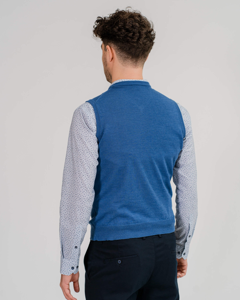 PULOVER DE BAZA FARA MANECI DIN LANA SI ACRIL CULOAREA ALBASTRU 200241055211-6 05