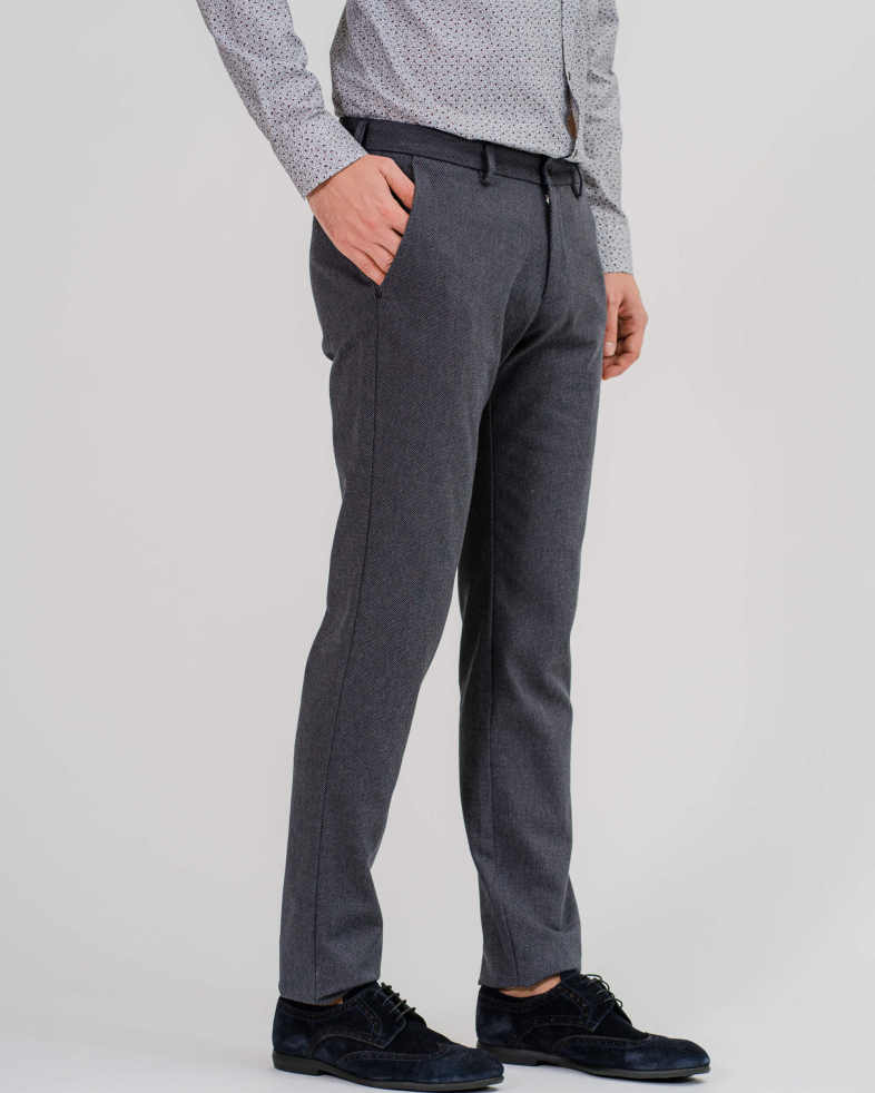 PANTALON DE BUMBAC CU STRUCTURA SI JACQARD CULOAREA GRI 200213088264-2 03