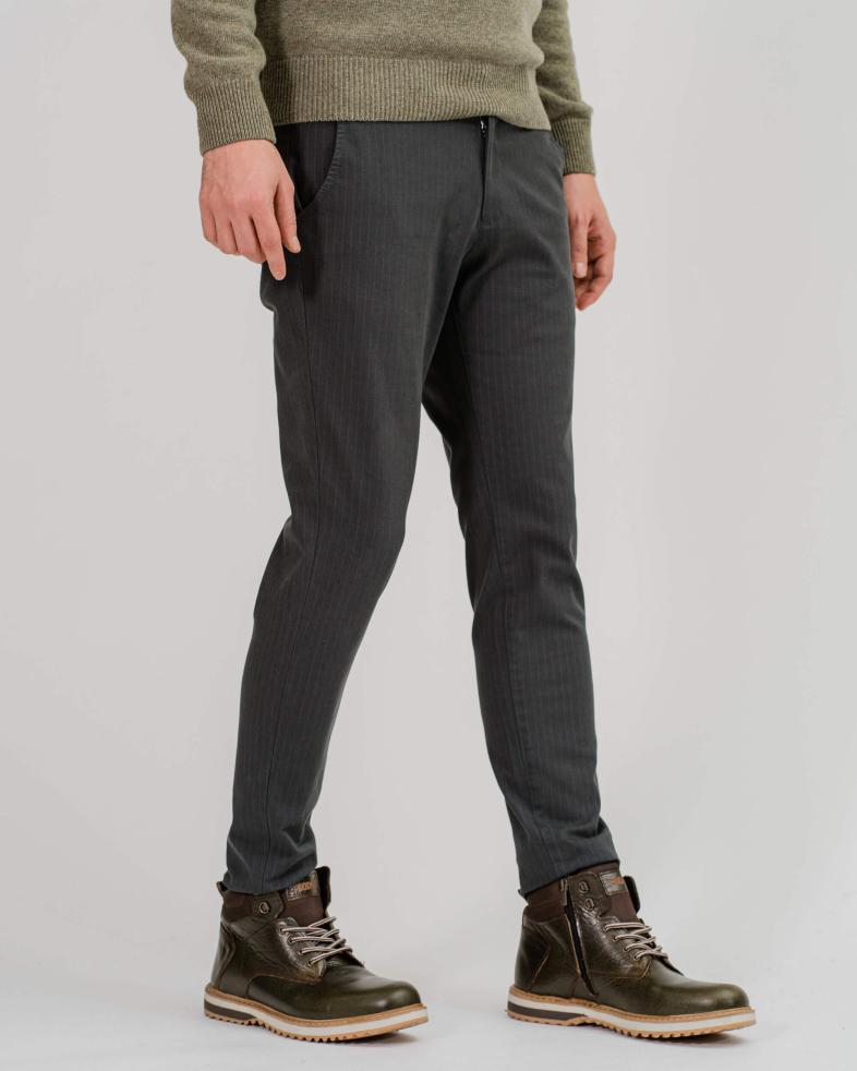 PANTALON RAIAT DE BUMBAC SLIM FIT CULOAREA GRI 200213088261-3 03