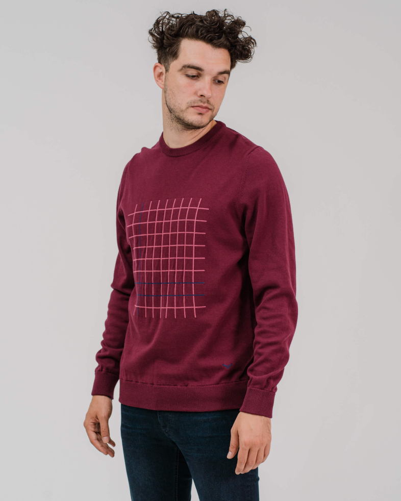 PULOVER DE BUMBAC CU CONTRASTE CULOAREA BORDO 200208055193-2 02