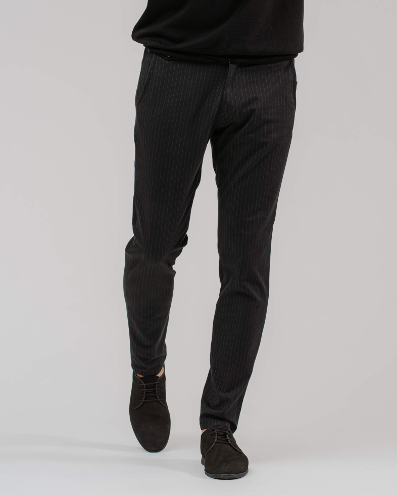 PANTALON RAIAT DE BUMBAC SLIM FIT CULOAREA NEAGRA 200213088261-1 02