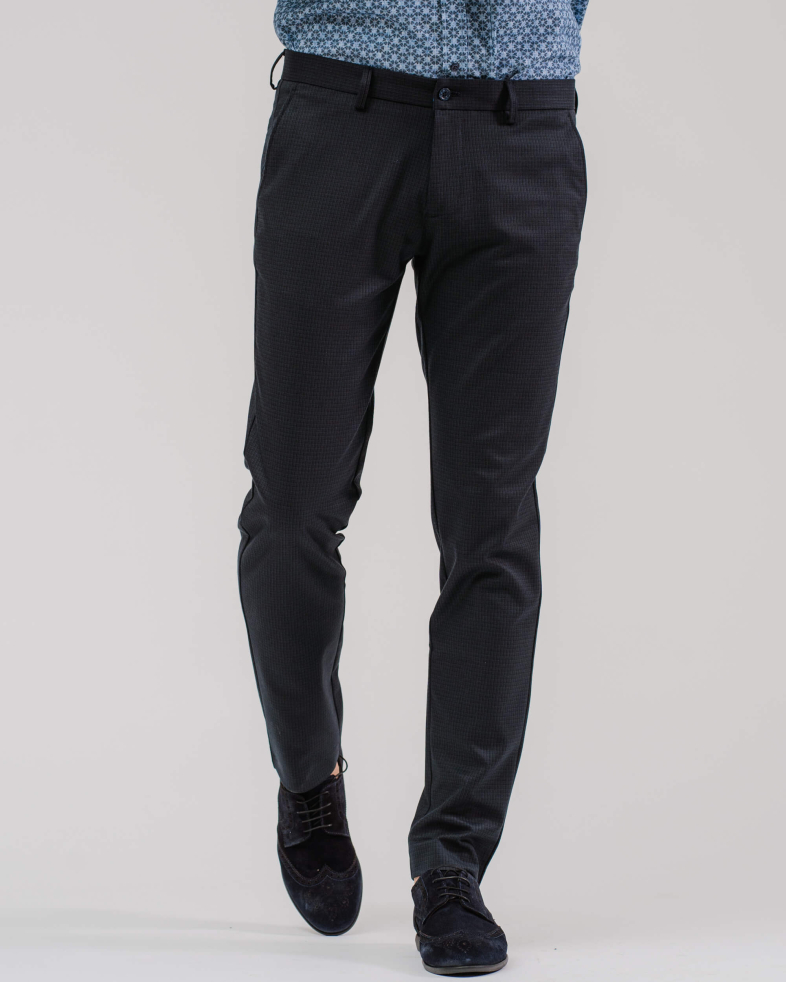 PANTALONI DE LÂNĂ FINE CU ELASTAN PEPIT MIC CULOAREA ALBASTRU ANCHIS 200213088266-2 02
