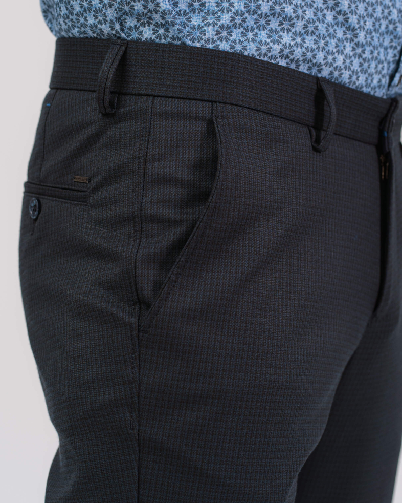 PANTALONI DE LÂNĂ FINE CU ELASTAN PEPIT MIC CULOAREA ALBASTRU ANCHIS 200213088266-2 03