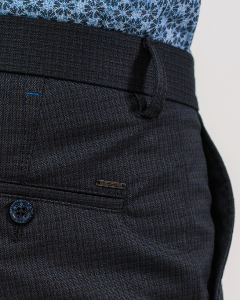 PANTALONI DE LÂNĂ FINE CU ELASTAN PEPIT MIC CULOAREA ALBASTRU ANCHIS 200213088266-2 05