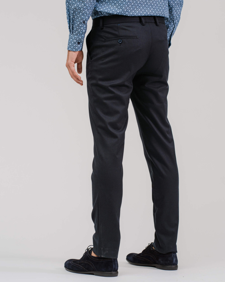 PANTALONI DE LÂNĂ FINE CU ELASTAN PEPIT MIC CULOAREA ALBASTRU ANCHIS 200213088266-2 04