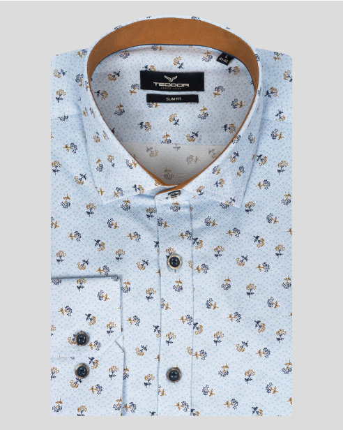 CAMASA SLIM BLEU CU PRINT FLORAL