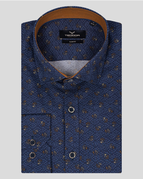 CAMASA SLIM BLEUMARIN CU PRINT FLORAL