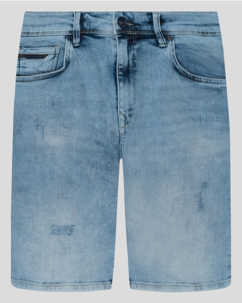 PANTALONI SCURTI BLEU CU LOGO METAL