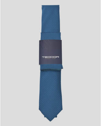 COMPLECT CRAVATA SI BATISTA ALBASTRA  PRINT GEOMETRIC