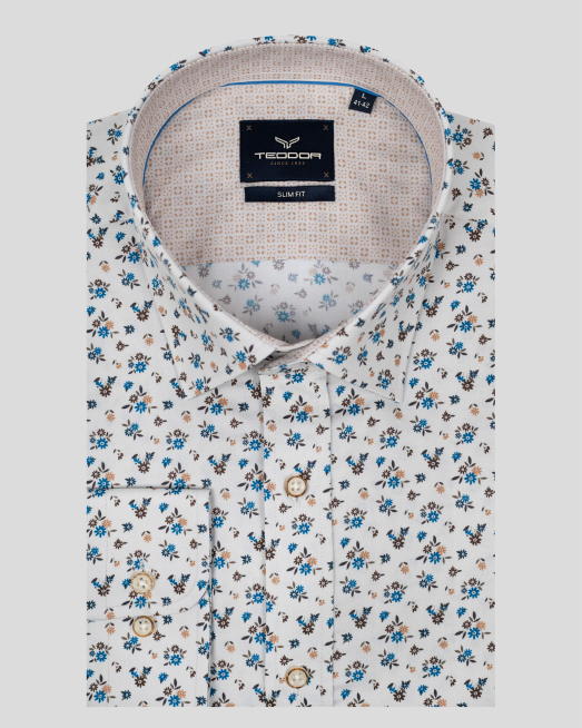 'CAMASA SLIM BEJ PRINT FLORAL