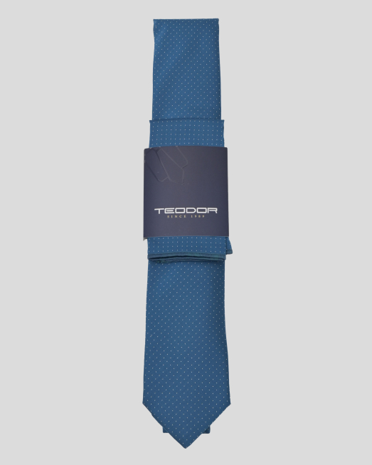 'COMPLECT CRAVATA SI BATISTA ALBASTRA  PRINT GEOMETRIC