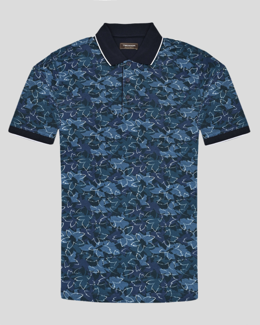 'TRICOU POLO ALBASTRU PRINT FLORAL
