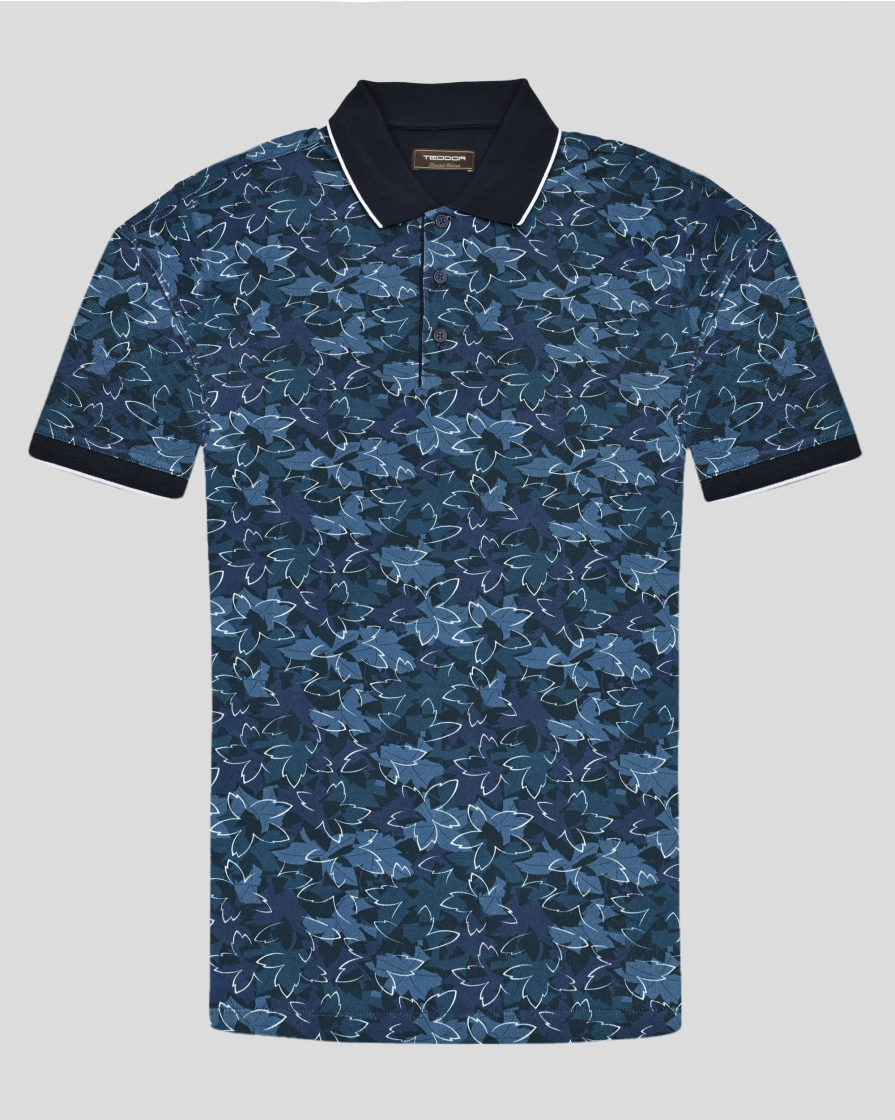 TRICOU POLO ALBASTRU PRINT FLORAL